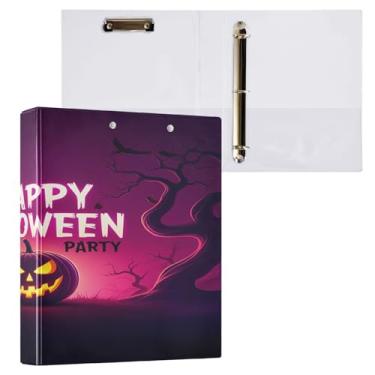 Imagem de CEBUGI Fichário redondo com 3 anéis Jack-o-Lantern Abóbora com 3 anéis brilhantes comporta 200 folhas, pastas com 3 bolsos de PVC transparente para escritório, 31,5 x 27 x 6 cm, 1 pacote