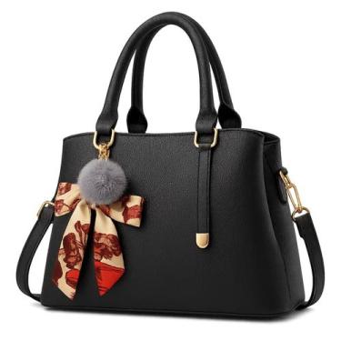 Imagem de Bolsa Feminina Transversal Couro Zíper Alça Ajustável Grande COR: PRET