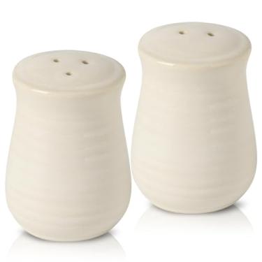 Imagem de Hasense Saleiro e pimenteiro, conjunto de 2 saleiros de cerâmica, vasilha fofa de açúcar de especiarias para bancada, recipiente de sal e pimenta de fazenda para presente de Natal (branco com infusão