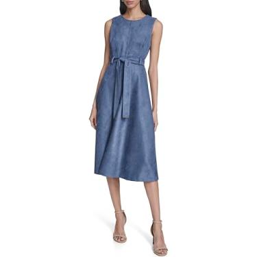 Imagem de Calvin Klein Vestido midi feminino sem mangas evasê com cinto, Vintage Indgo, 46