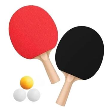 Imagem de Kit de Tênis de Mesa com 2 Raquetes e 3 Bolinhas, Ping Pong, Vermelho e Preto, 15x25 cm