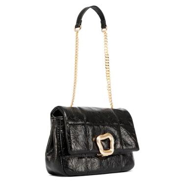 Imagem de NEWBELLA Bolsa quadrada pequena feminina com alça de corrente - bolsa versátil de ombro ou transversal, mini bolsa moderna para uso diário, Preto, Casual