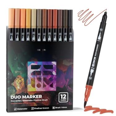 Imagem de ZSCM Canetas de ponta dupla, marcadores artísticos, canetas de pincel fino, marcadores de colorir para adultos, kit de artesanato (pele)