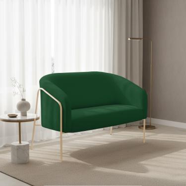 Imagem de Sofá 2 Lugares Namoradeira Stella Base Industrial Alta Champanhe Bouclê Verde D03 - D'Rossi