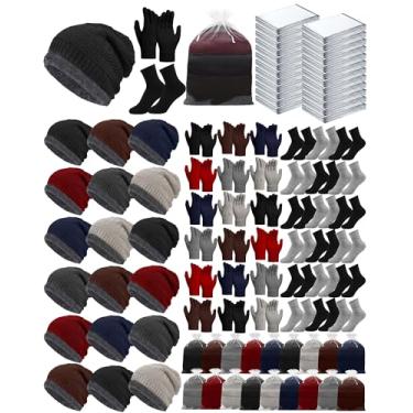 Imagem de Toulite Pacote combo de luvas de inverno com cobertores de emergência com sacos de organza, cobertores de sobrevivência, doação de sem-teto, Vermelho, azul, cáqui, preto, cinza, marrom, tamanho �nico