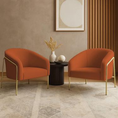 Imagem de Poltrona Sala Industrial Alta Dourado Kit 2 Stella Bouclê Terra D03 - D'rossi