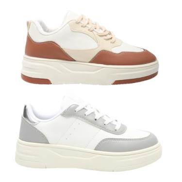 Imagem de Kit 2 Tênis Femininos Plataforma Alta Estilo Casual Conforto Absoluto (Caramelo + Prata, BR, Adulto, Numérico, 36)