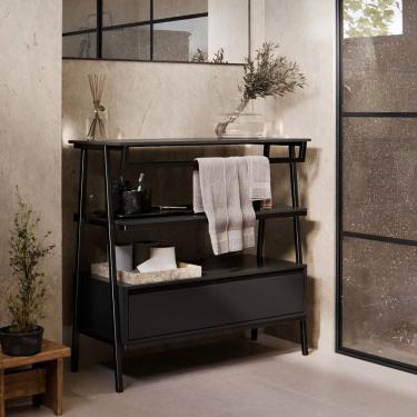 Imagem de Armário Multiuso Gabinete Banheiro Industrial 1 Gaveta Thor Preto com Preto - Rede Móveis