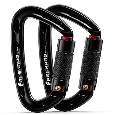 Imagem de FresKaro Clipes de mosquetão com trava giratória, trava automática e resistente, mosquetão grande, para escalada de árvores de montanha, rapel, arborista, bombeiro, cão, rede, chaveiro preto