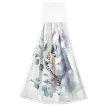 Imagem de Toalhas de mão de ramo de eucalipto de coala com laço para pendurar toalha de forno macia absorvente bonito conjunto de toalhas de cozinha de 2, 45 x 35 cm