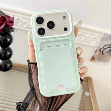 Imagem de Capa transparente fosca com compartimento para cartões e fotos para iPhone 17, 16, 15, 14, 13, 12, 11 Pro Max Plus Air TPU PC à prova de choque (para iPhone 14/Ciano)