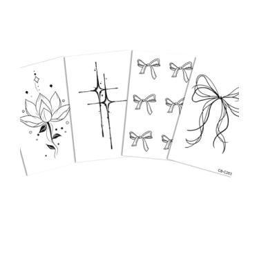 Imagem de 4 peças de suco de ervas semipermanentes lótus símbolos geométricos padrão de laço 7-14 dias sem derramamento sem reflexivo braço ombro pescoço pescoço perna abdominal corpo tatuagem adesivo