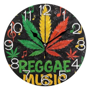 Imagem de GAIGEO Relógio de parede decorativo analógico operado por bateria relógio de cozinha rústico, arte de parede boho, decoração de casa, música reggae, folha colorida, 25 cm, ponteiros pretos