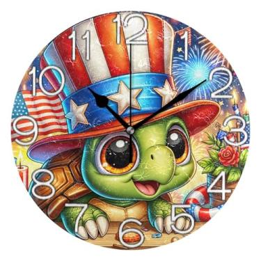 Imagem de GAIGEO Relógio de parede decorativo analógico relógio de cozinha bonito operado por bateria silencioso, decoração de parede vintage, sala de estar, tartaruga de desenho animado divertido, fofo, 25 cm