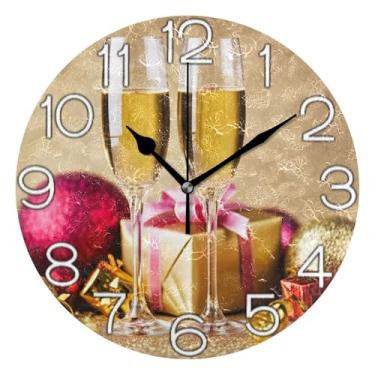 Imagem de GAIGEO Relógio de parede decorativo analógico quarto cozinha relógio redondo sem tique-taque silencioso, arte de parede moderna legal decoração de casa arte festival de Natal, 25 cm, ponteiros