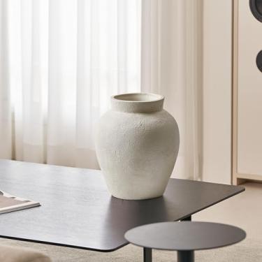 Imagem de LB2 Vaso grande de cerâmica branca, vaso estilo zen de 28 cm de altura, vaso de terracota, decoração de casa de fazenda envelhecida, flor decorativa de cerâmica para decoração de casa (KN-002)