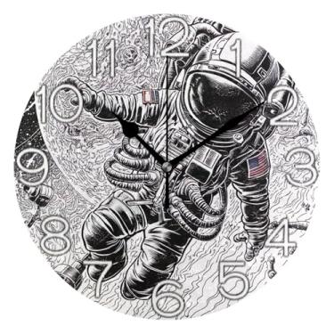 Imagem de GAIGEO Relógio de parede decorativo analógico estético silencioso sem tique-taque relógio de sala de aula, decoração de parede de sala de estar moderna, espaço astronauta preto branco, 25 cm