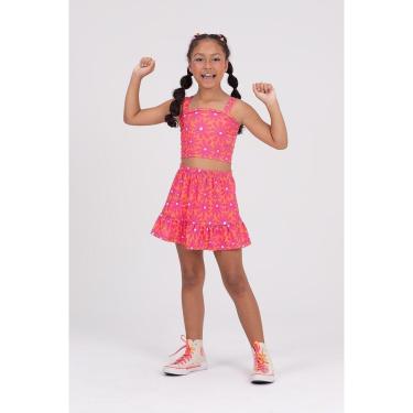Imagem de Conjunto Infantil Cropped Saia Florido Verde-Feminino