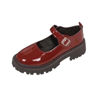Imagem de Mocassins femininos foscos de bico redondo com zíper lateral salto bloco casual sapatos de salto médio, Vermelho, 35