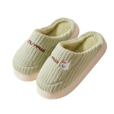 Imagem de Pantufas femininas com sola macia e peluda, sola grossa, quente para uso doméstico interno, Verde, 34