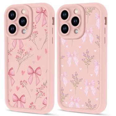 Imagem de Zrutru Pacote com 2 capas de telefone com flor de laço para iPhone 16 Pro Max de 6,9 polegadas, capas femininas florais fofas com laço de fita estética de verão, capa protetora macia rosa à prova de