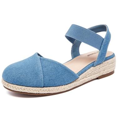 Imagem de Ataiwee Sandálias femininas de salto plataforma alpargatas - tira elástica ajustável no tornozelo, sola de borracha leve sem cadarço, palmilha confortável, sandálias casuais de verão com bico fechado