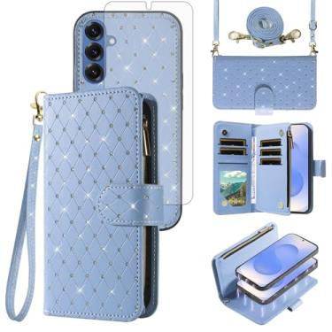 Imagem de Capa tipo carteira compatível com Samsung Galaxy S25 5G com zíper destacável para celular e protetor de tela transversal alça com glitter flip capa de telefone para S 25 25S 25 25S SM-S931U mulheres