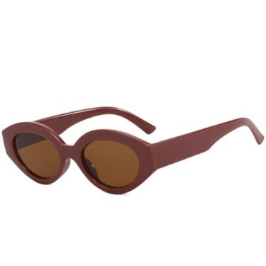 Imagem de Óculos de Sol Feminino Oval com Armação Pequena e Proteção UV400 para Esportes ao Ar Livre, Corrida e Ciclismo, Marrom