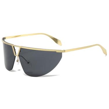 Imagem de Óculos de Sol UV400 - Tamanho Grande, Sem Aro, Degradê, Estilo Punk, para Homens e Mulheres, Esportivos, ao Ar Livre, Corrida, Ciclismo, Dourado e Preto