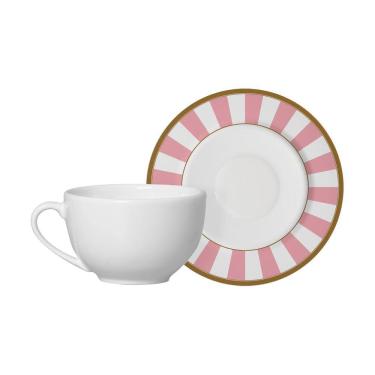 Imagem de Conjunto com 6 Xícaras de Chá com Pires Stripe Rosa 250ml