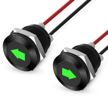 Imagem de TSV 2 peças de luzes indicadoras LED de 12 V, lâmpada de sinal de metal pequena impermeável de 12 mm, seta esquerda/direita, luz de painel piloto com fios de 295 mm para carro, caminhão, barco