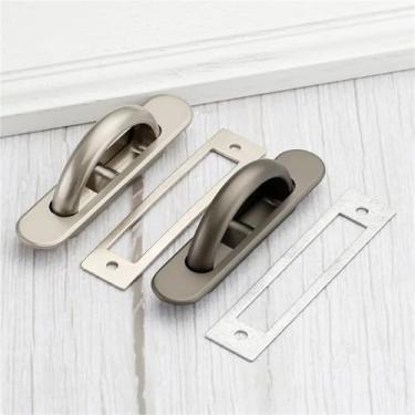 Imagem de HTNAFONI Puxadores de porta ocultos Tatami liga de zinco embutido armário giratório puxadores areia prata móveis ferragens 1 peça (areia prata)