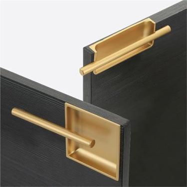 Imagem de Puxadores ocultos brancos dourados de areia para armário de cozinha puxadores de porta deslizante ranhurados ferragens de móveis de alumínio 1 peça (areia ouro branco 79 mm)