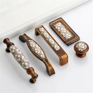 Imagem de HTNAFONI Maçanetas e puxadores de porta de armário de cerâmica de liga de zinco café fosco puxadores de gaveta vintage ferragens de móveis de armário 1 peça (preto)