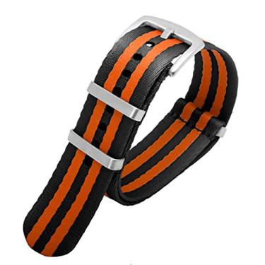 Imagem de FUKUZL Pulseira de relógio de cinto de segurança de qualidade premium de 20 mm e 22 mm, pulseira de nylon para relógio masculino Seiko Mido 007 James Bond Military listrado (A18 fecho prateado, 20 mm)
