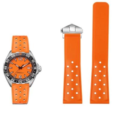 Imagem de TIOYW Pulseira de relógio de silicone respirável de 22 mm para TAG heuer F1 CAZ201 WAZ2113 CAZ1010 Series pulseira dobrável de borracha macia (fivela prata laranja)