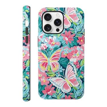 Imagem de Vulfwela Capa de telefone linda flor colorida para iPhone 16 Pro Max 6,9 polegadas, estampa floral estética borboleta 2 em 1 capa verde fosca à prova de choque fina macia TPU rígido proteção de PC