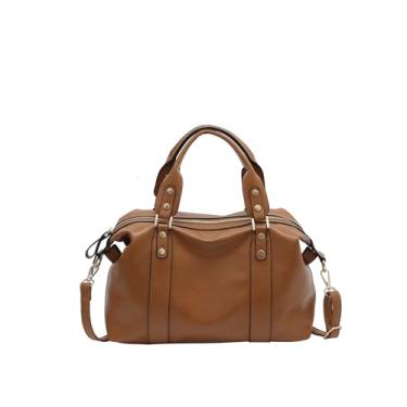 Imagem de mcuvaec Bolsas e bolsas femininas de couro vegano para mulheres, bolsas de ombro, bolsa de viagem com compartimentos, Bolsa 5-marrom, Large