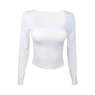 Imagem de Camiseta De Manga Longa Slim Fit Para Mulheres Com Gola Quadrada, Cami