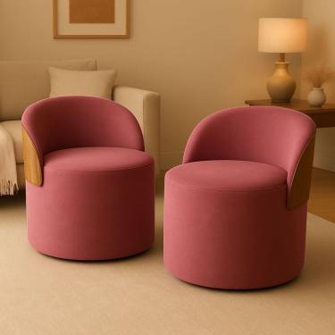 Imagem de Kit 2 Puff Curvo Com Encosto Redondo Orgânico Sala Confortável Resistente Composé Suede Corino