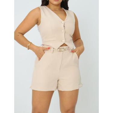 Imagem de Conjunto Feminino Shorts E Colete E Cinto Em Alfaiataria Premium - Nar