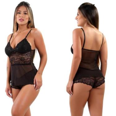 Imagem de Short Doll Adulto Feminino Pijama Curto Renda Luxo Baby Doll - Mi Amor