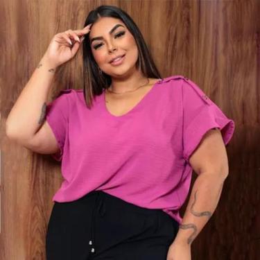 Imagem de Blusa Feminina Plus Size Tamanho Grande Detalhe de Botão no Ombro G1 G