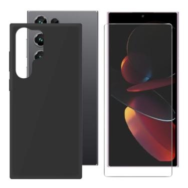 Imagem de Capa para telefone Oukitel C61 Pro (6,9 polegadas) + protetor de tela - Capa protetora de silicone macio preta bumper adiciona cinto vidro temperado dureza 9H - preta