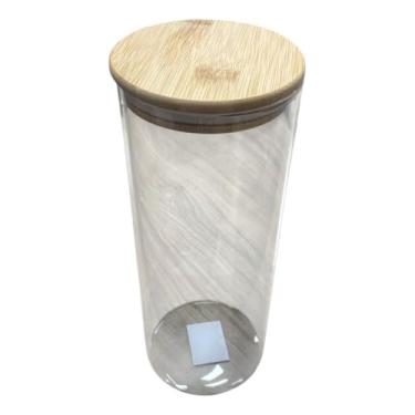 Imagem de Pote de Vidro Borossilicato com Tampa de Bambu, 1800ml, Transparente, 26cm Altura x 10cm Diâmetro, para Armazenamento de Alimentos