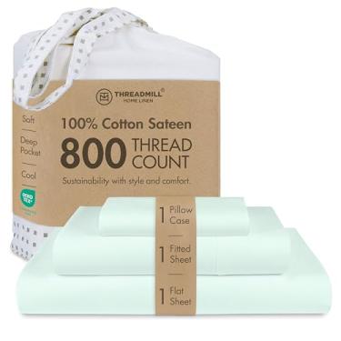 Imagem de Threadmill Lençóis para colchão solteiro | Jogo de cama solteiro de 800 fios com bolso profundo de 38 cm | Tecido acetinado, melhor do que algodão egípcio, jogo de cama de 3 peças com efeito