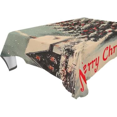 Imagem de Blueangle Toalha de mesa vintage para árvore de Natal – Toalha de mesa quadrada de poliéster impermeável e resistente a manchas para ambientes internos e externos, 137 x 137 cm (695)