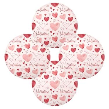 Imagem de Wassud Jogo americano conjunto de 4 tapetes redondos em formato de coração com pinceladas para cozinha e jantar tapetes laváveis resistentes ao calor para decoração de mesa 39 cm