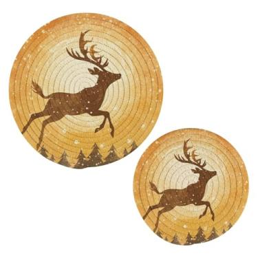 Imagem de Wassud Suportes de panela redondos de renas saltadoras de algodão, almofadas quentes, porta-copos elegantes, decoração de cozinha e acessórios, 2 peças