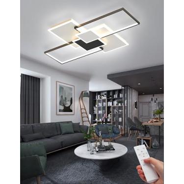 Imagem de Luminária de teto LED moderna com moldura quadrada, controle remoto, função de memória e intensidade regulável, ideal para sala de estar, quarto, sala de jantar e escritório (preta, 110 cm).
